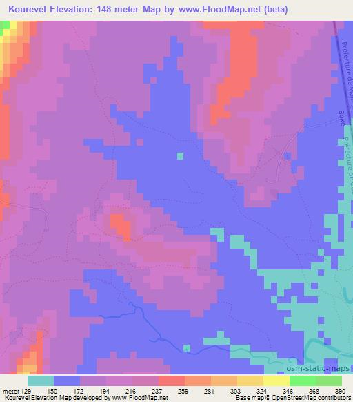 Kourevel,Guinea Elevation Map