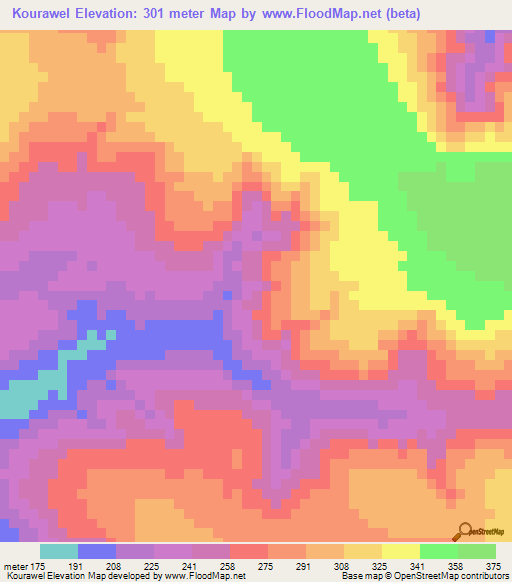 Kourawel,Guinea Elevation Map