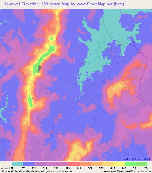 Kouravel,Guinea Elevation Map