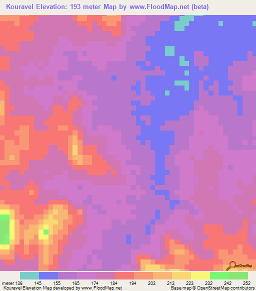 Kouravel,Guinea Elevation Map