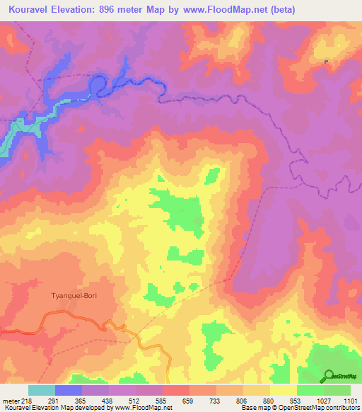 Kouravel,Guinea Elevation Map