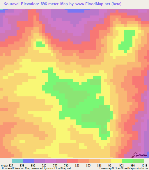 Kouravel,Guinea Elevation Map