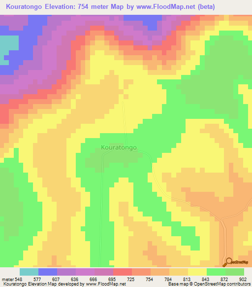 Kouratongo,Guinea Elevation Map