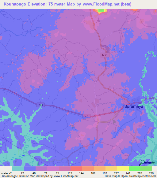 Kouratongo,Guinea Elevation Map