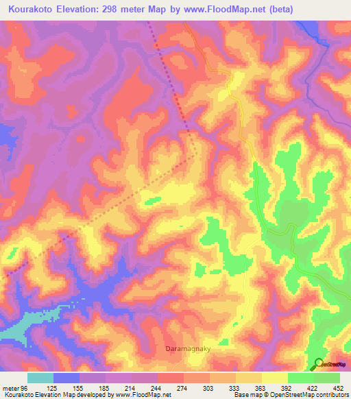 Kourakoto,Guinea Elevation Map