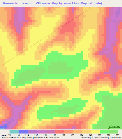 Kourakoto,Guinea Elevation Map