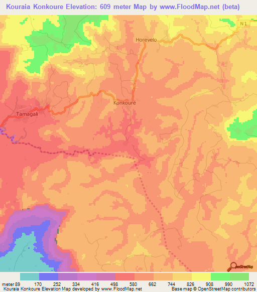 Kouraia Konkoure,Guinea Elevation Map