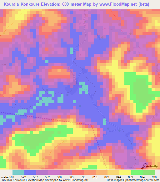 Kouraia Konkoure,Guinea Elevation Map