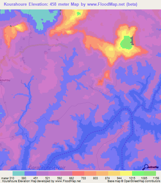 Kourahoure,Guinea Elevation Map