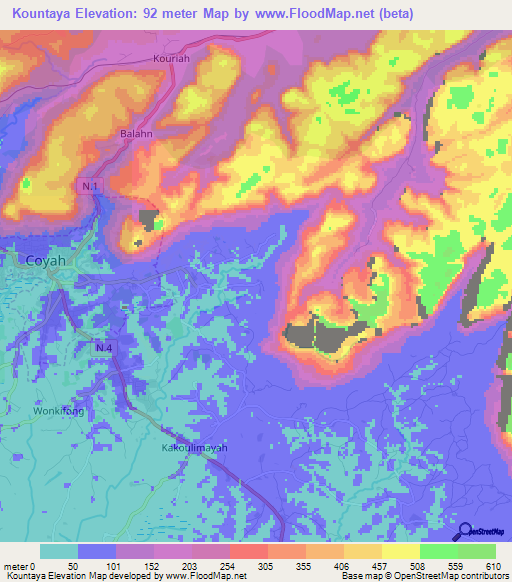 Kountaya,Guinea Elevation Map