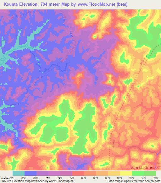 Kounta,Guinea Elevation Map