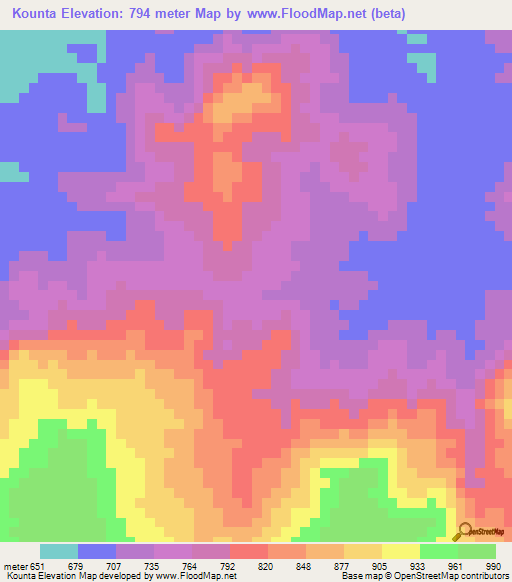 Kounta,Guinea Elevation Map