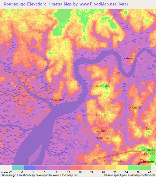 Kounsougo,Guinea Elevation Map