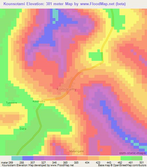 Kounsotami,Guinea Elevation Map