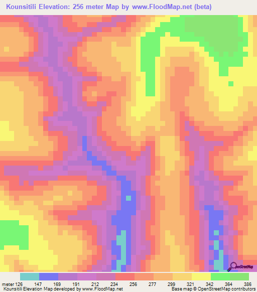 Kounsitili,Guinea Elevation Map