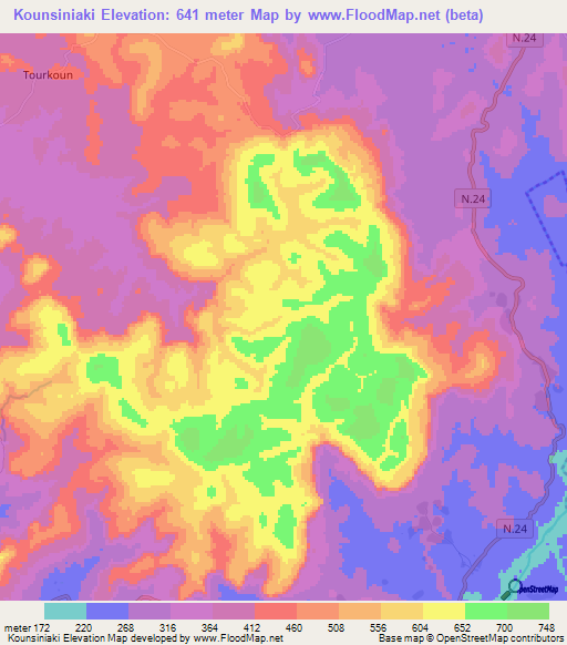 Kounsiniaki,Guinea Elevation Map