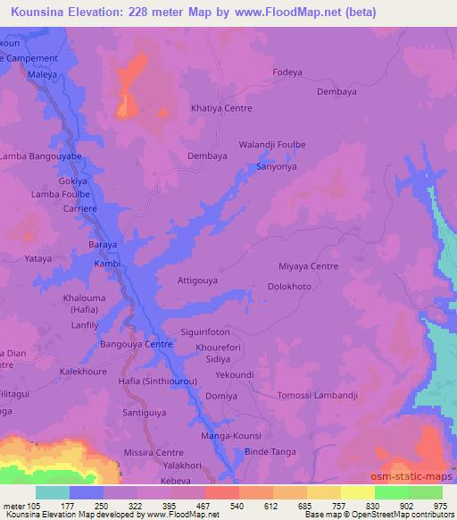 Kounsina,Guinea Elevation Map