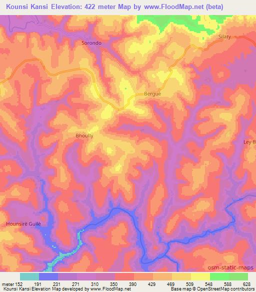 Kounsi Kansi,Guinea Elevation Map