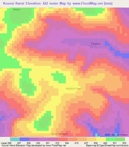 Kounsi Kansi,Guinea Elevation Map