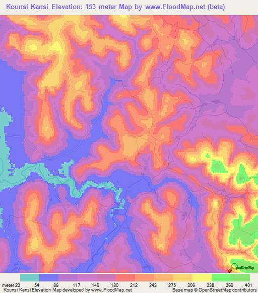 Kounsi Kansi,Guinea Elevation Map