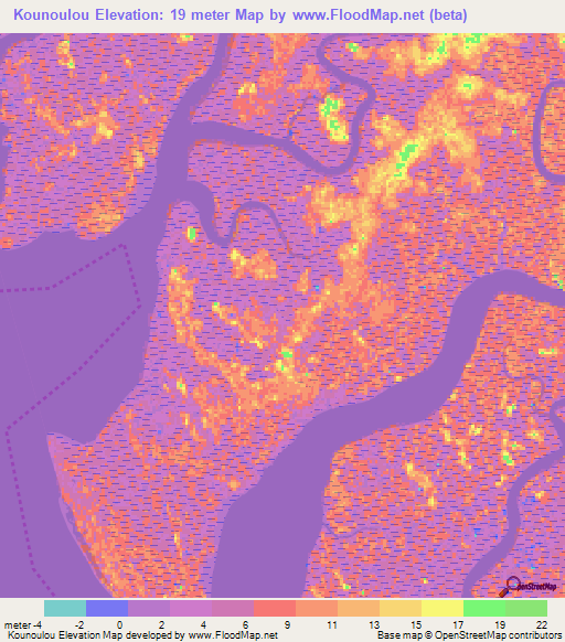 Kounoulou,Guinea Elevation Map