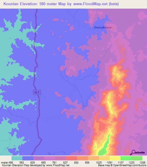 Kounian,Guinea Elevation Map