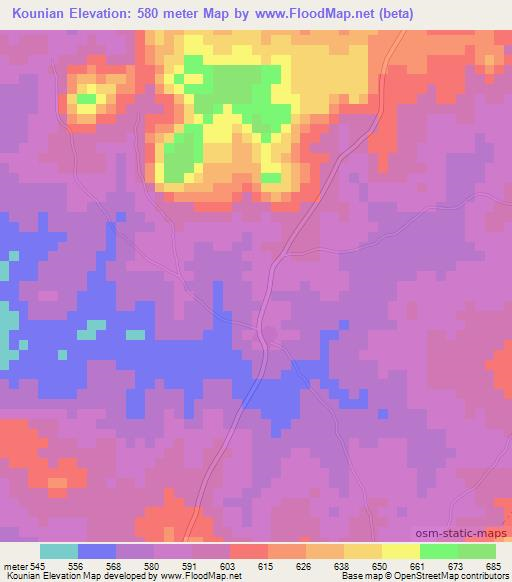 Kounian,Guinea Elevation Map