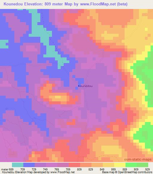 Kounedou,Guinea Elevation Map