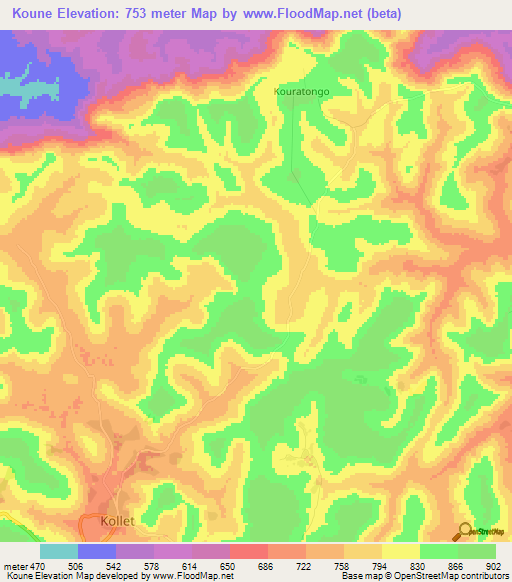 Koune,Guinea Elevation Map