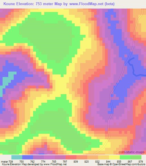 Koune,Guinea Elevation Map