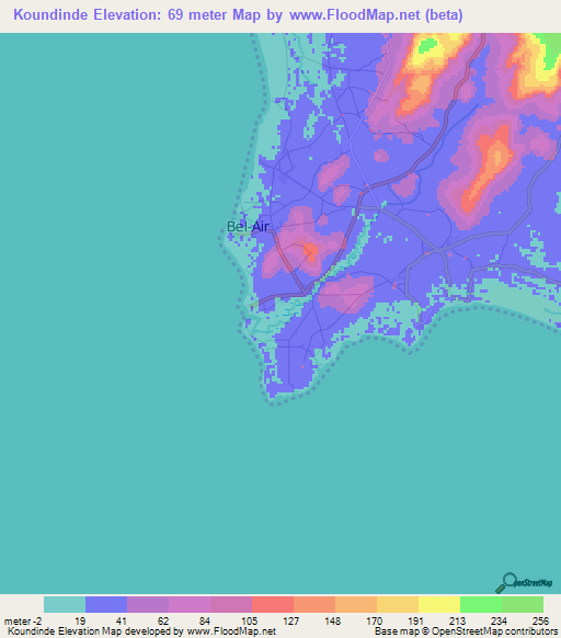 Koundinde,Guinea Elevation Map