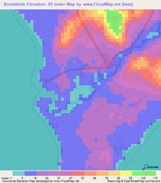 Koundinde,Guinea Elevation Map