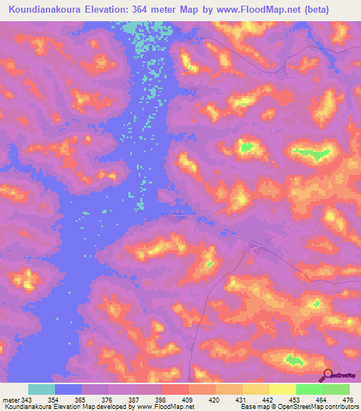 Koundianakoura,Guinea Elevation Map