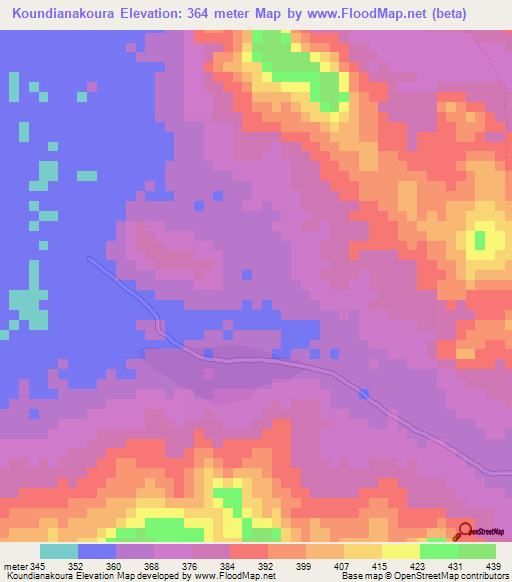 Koundianakoura,Guinea Elevation Map