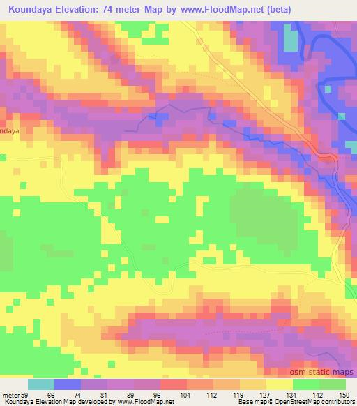 Koundaya,Guinea Elevation Map