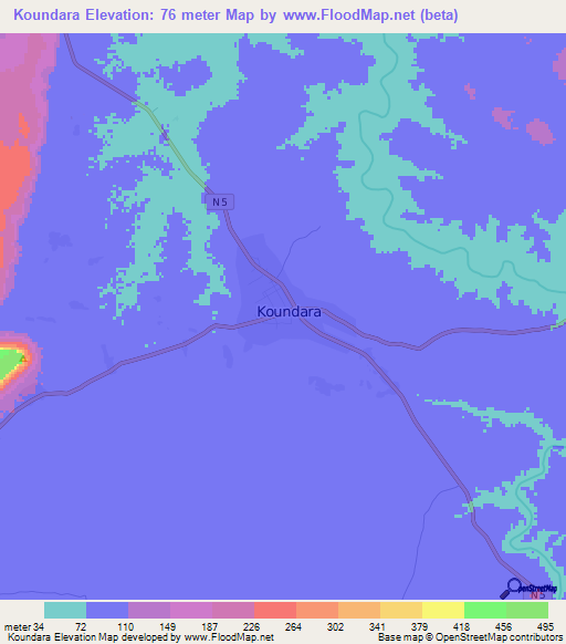 Koundara,Guinea Elevation Map