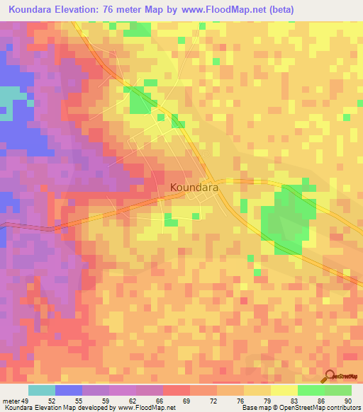 Koundara,Guinea Elevation Map