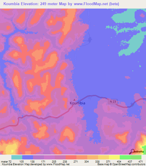 Koumbia,Guinea Elevation Map