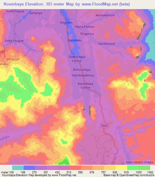 Koumbaya,Guinea Elevation Map