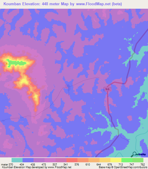 Koumban,Guinea Elevation Map