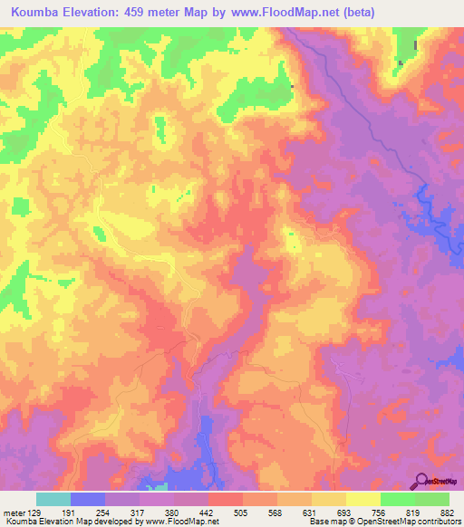 Koumba,Guinea Elevation Map