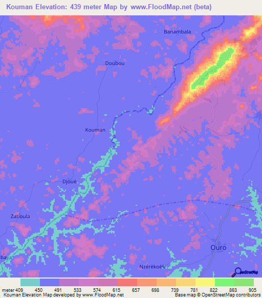 Kouman,Guinea Elevation Map