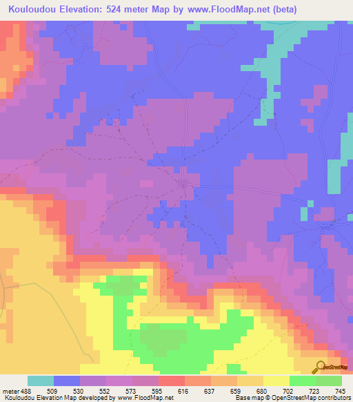 Kouloudou,Guinea Elevation Map