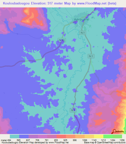 Kouloubadougou,Guinea Elevation Map