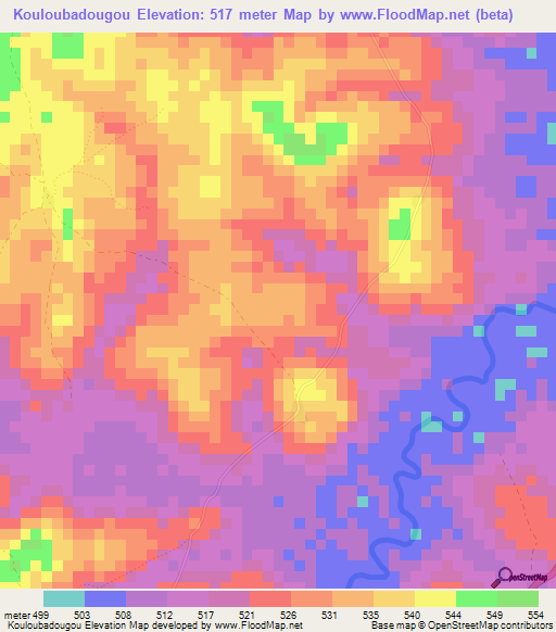 Kouloubadougou,Guinea Elevation Map