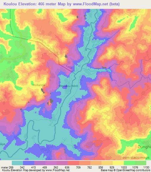 Koulou,Guinea Elevation Map