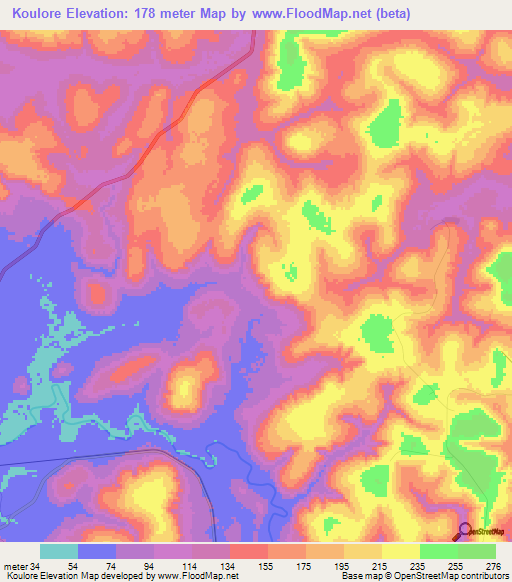 Koulore,Guinea Elevation Map