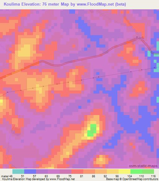 Koulima,Guinea Elevation Map