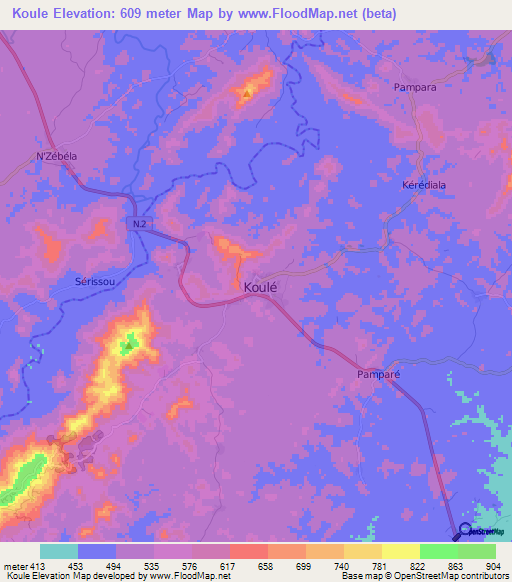 Koule,Guinea Elevation Map