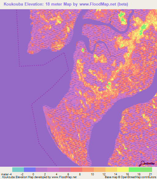 Koukouba,Guinea Elevation Map